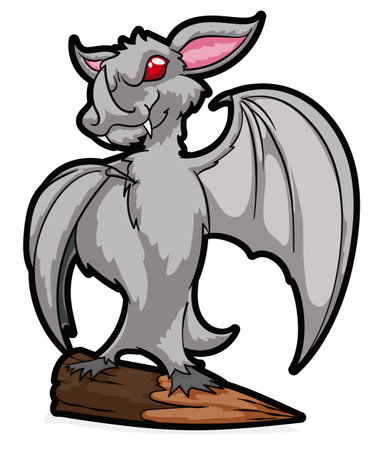 Gray rash bat, pointing with the finger to its heart and posing over a stake.のイラスト素材