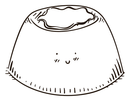Happy custard with smiling face and delicious jam in the top of it, illustrated in doodle style to coloring activities.のイラスト素材