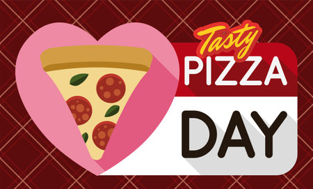 Pizza inside Heart and Calendar to Celebrate its Tasty Day, Vector Illustrationのイラスト素材