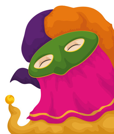 Isolated portrait of happy and colorful Monocuco while enjoys the Barranquilla's Carnival. Design in cartoon style.のイラスト素材