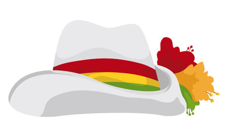 Festive Colombian hat -sombrero vueltiao- combined with crown parts over Barranquilla's flag in vertical position.のイラスト素材