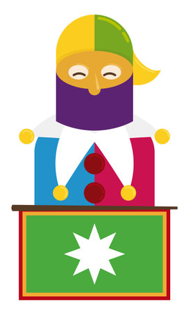Happy Monocuco character with colorful costume over Barranquilla's flag in flat style, ready for the Carnival.のイラスト素材