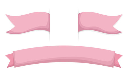 Template with three pink ribbons, one long and the others divided. Design in cartoon style, isolated over white background.のイラスト素材