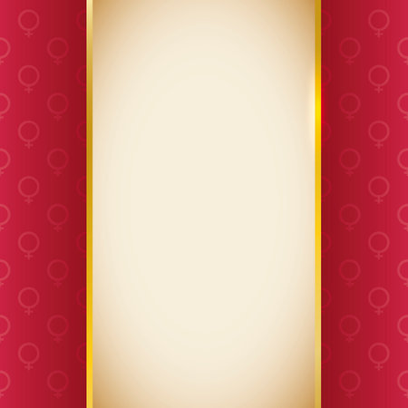 Template with vertical label and red background decorated with female symbol pattern.のイラスト素材