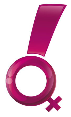 Isolated exclamation mark with woman -or Venus- symbol in fuchsia color and glossy effect.のイラスト素材