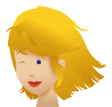 Pretty blonde girl with winking gesture and red lips. Face in gradient style over white background.のイラスト素材
