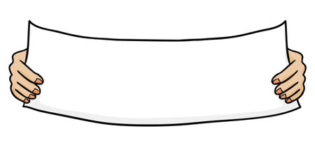Template with long paper held by two hands in cartoon style.のイラスト素材