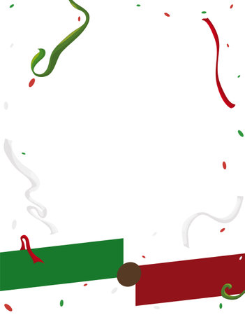 Festive template for a Mexican holiday with blank labels, streamers and confetti in cartoon style.のイラスト素材