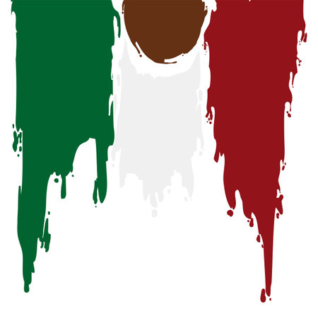 Splashes of paint with the colors of the Mexican flag: red, white, green and brown for the coat of arms.のイラスト素材