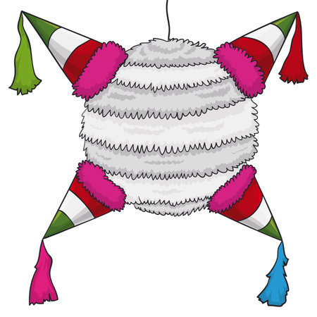 Colorful pinata decorated with Mexican colors. Cartoon style design on white background.のイラスト素材