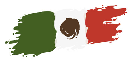 Colorful commemorative brushstrokes of the Mexican flag design on a white background.のイラスト素材