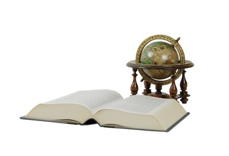 Large book, Old world globe with basic navigation notations