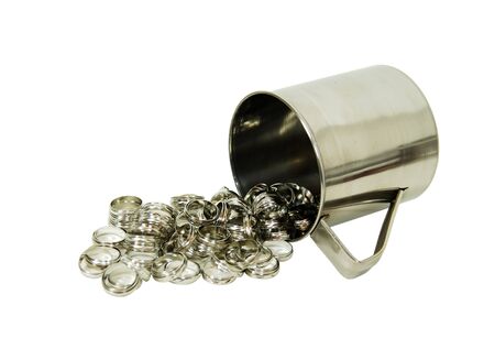 Stainless steel cup for drinking or holding items, silver rings symbolizing eternity or love