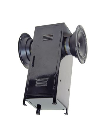 Black metal locker used to store items while participating in extra curricular activities with speakers attached to make it a big boom box-Path includedの写真素材