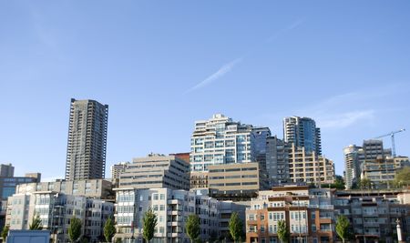 City skyline of buildings downtownの写真素材