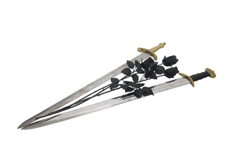 Swords with sturdy hilts as a sign of power and respect with black roses - included