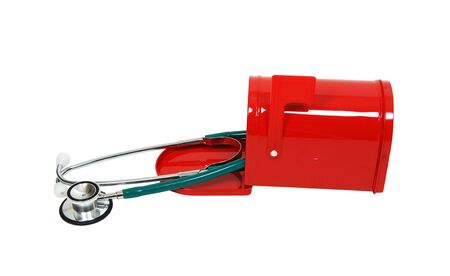 Medical stethoscope used to listen to heart beats in a red mail box - includedの写真素材