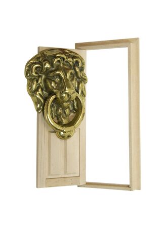 Big entrance as shown by an oversized but traditional lion door knocker to add a sense of class to the entrance of the building - includedの写真素材
