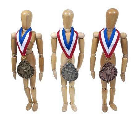 Models wearing gold, silver and bronze award medallions - path included