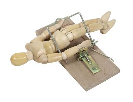 Model trapped in a mouse trap used to catch small rodents - path includedの写真素材