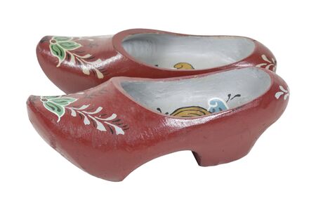 Traditional folkart painted red wooden shoes 
