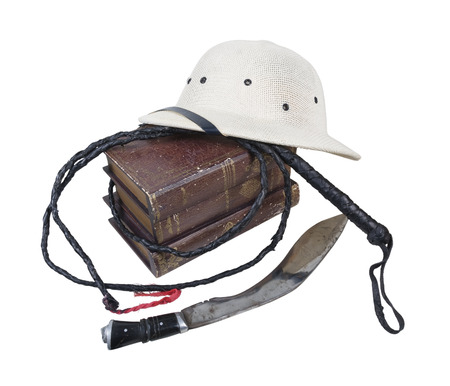 Exploration Adventure Books Pith Helmet Whip Dagger- path includedの写真素材
