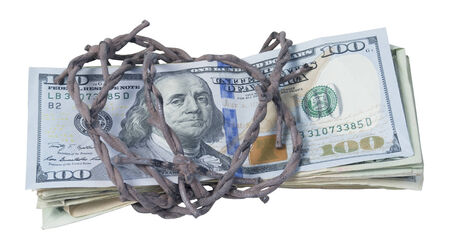 Money wrapped in Sharp barbed wired - path included