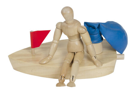 Relaxing on a Retro balloon powered wooden boat for water fun - path includedの写真素材