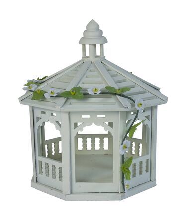 White Gazebo with a vine of flowers used for quiet relaxation in a garden  path includedの写真素材