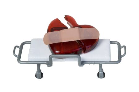 Broken Red glass heart with Bandage on Gurney - path included