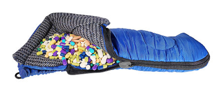 A blue sleeping bag for sleeping outdoorsの写真素材