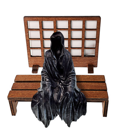 Wooden screen divider for separating a room and sitting on the horizontal benchの写真素材