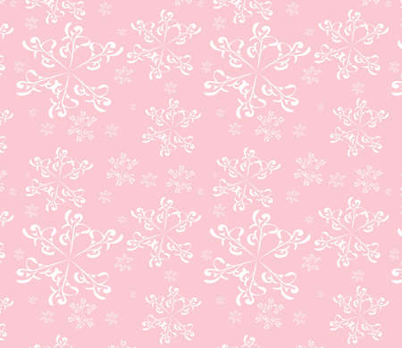 Seamless rose background with white snowflakes, illustration, postcardのイラスト素材