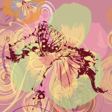 Butterfly on floral background, vector, illustrationのイラスト素材