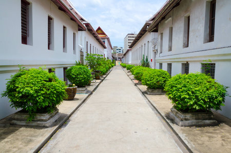 exterior garden of Wat Sutat Thai Buddhism temple Bangkok Thailand