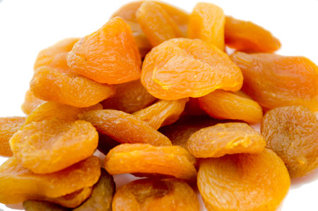 Dried Turkey  appricots isolated on white Backgroundの写真素材