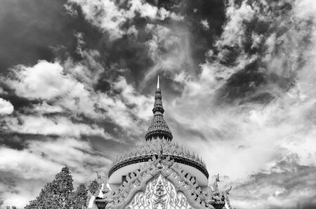 Temple gate in Buddhism Temple  with cloudy sky in black and whiteの写真素材