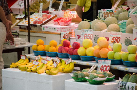 SAPPORO, JAPAN - 27 JULY 2014 : Japanese fruit market in Sapporo walking street shopping centerのeditorial素材