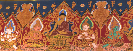 Bangkok, Thailand - October 2, 2014 :Painting of the story of Buddha at the church of  Wat Hualamphong , Grand Buddhism Temple in Samyan Area  of Bangkok in  Thailandのeditorial素材