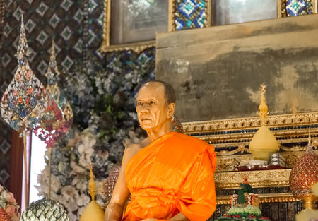 Bangkok,Thailand - October 28,2014: Wax sculpture of buddhism monk named 'Luang Por Sod'   at  Wat Paknam Phasricharoen temple  in Bangkok Thailandのeditorial素材