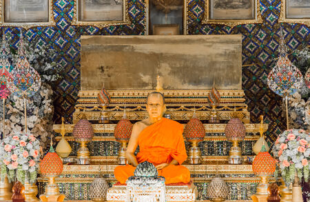 Bangkok,Thailand - October 28,2014: Wax sculpture of buddhism monk named 'Luang Por Sod'   at  Wat Paknam Phasricharoen temple  in Bangkok Thailandのeditorial素材