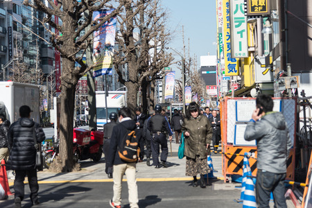 Akihabara, Japan - February 4  ,2015 : Crowd people city around Akihabara , the famous of area about game and  Anime  (Japanese style animation) in Tokyo, Japanのeditorial素材