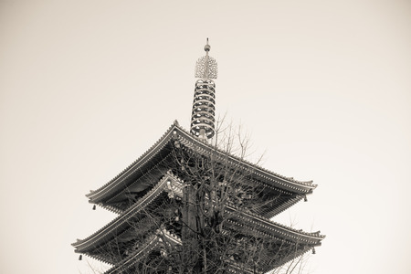 Shinto Pagoda  at Senjoji Temple at Asakusa area  in Tokyo,Japan black and whiteのeditorial素材