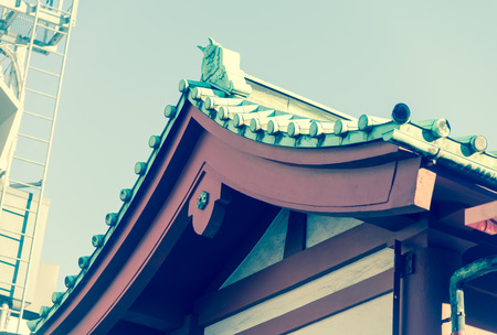 Roof of Senjoji famous shinto Temple in Asakusa,Japan vintage styleのeditorial素材