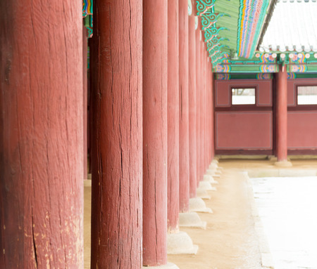 Row of Poles inside  Gyeongbokgung Palace , Famous historic place in Seoul South Koreanの写真素材
