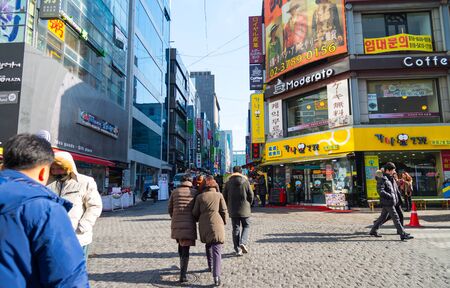 Seoul, Republic of Korea - December 31, 2014 : Unknown People walking around Myeongdong ,famous...