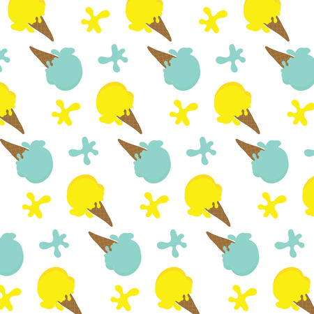 Seamless of lemon ice cream and blue mint ice cream with splash on white black ground for summer toneのイラスト素材