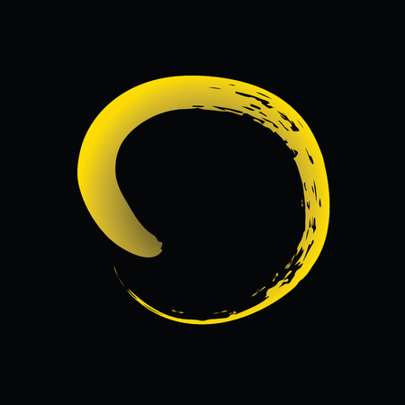 Yellow Chinese brush draw the symbol of Zen (Chinese and Japanese Buddhism religion concept) isolated on black backgroundのイラスト素材