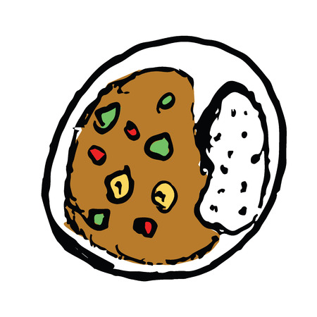 Japanese curry with vegetable in hand drawing sketch style vector isolated on white backgroundのイラスト素材