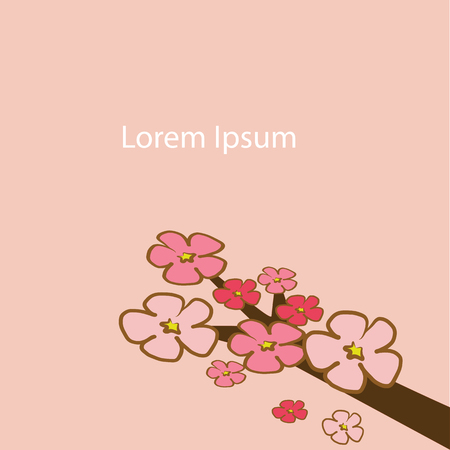 Cherry Blossom flower branch tree with pink and red illustration vector download with copy space for put the text on pink backgroundのイラスト素材